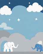 Whimsical Blue Elephant Cloud Scene Rug - Cutout View