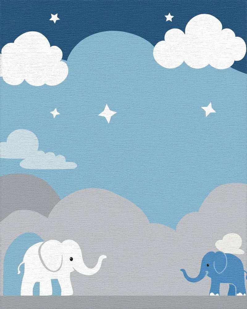 Whimsical Blue Elephant Cloud Scene Rug - Cutout View
