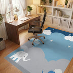 Whimsical Blue Elephant Cloud Scene Rug - Office View