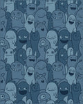 Whimsical Blue Monster Crowd Comical Art Rug - Cutout View
