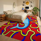Whimsical Blue Shark Red Swirls Rug Bedroom View