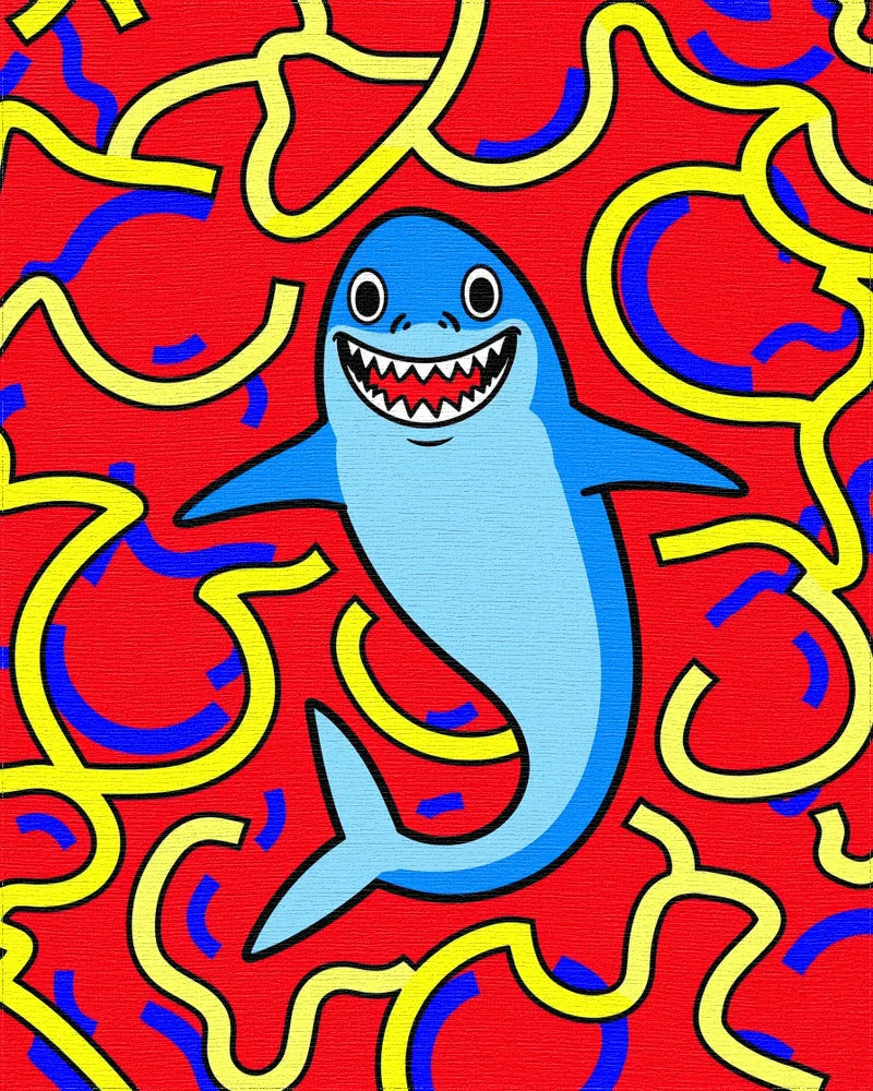 Whimsical Blue Shark Red Swirls Rug - Cutout View