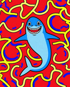 Whimsical Blue Shark Red Swirls Rug - Cutout View