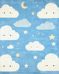 Whimsical Blue Sky Cloud Moon Stars Rug - Cutout View