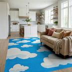 Whimsical Blue Sky Cloudscape Rug - Living Room View