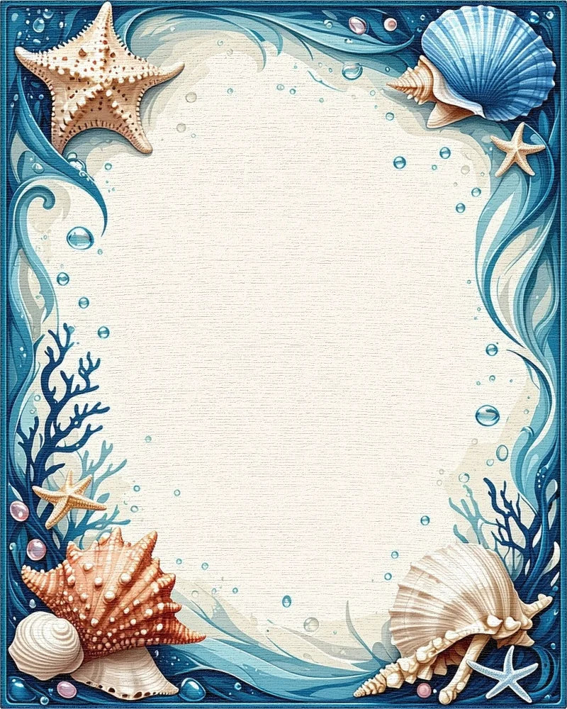 Whimsical Blue Starfish Seashell Rug - Cutout View