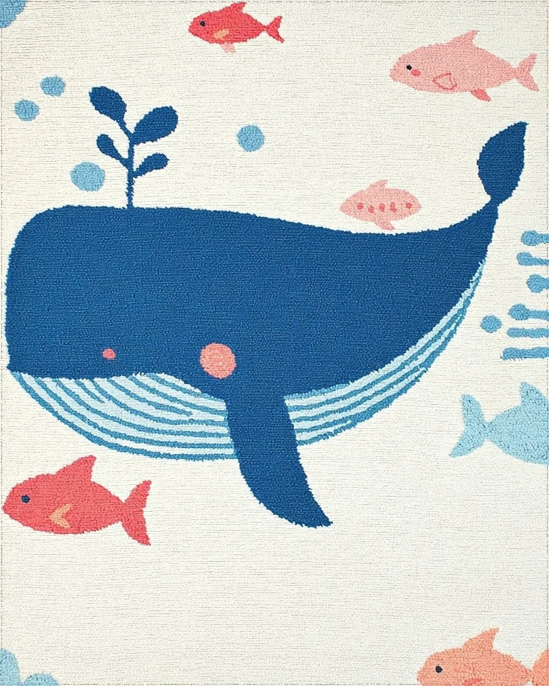 Whimsical Blue Whale Coral Fish Abstraction Rug - Cutout View