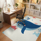 Whimsical Blue Whale Coral Fish Abstraction Rug - Office View