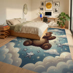 Whimsical Brown Bear Starry Night Illustration Rug Bedroom View