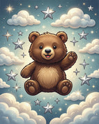 Whimsical Brown Bear Starry Night Illustration Rug - Cutout View