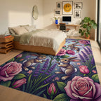 Whimsical Bunnies with Pink Roses Rug Bedroom View