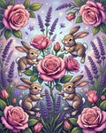 Whimsical Bunnies with Pink Roses Rug - Cutout View