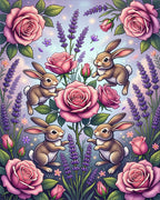 Whimsical Bunnies with Pink Roses Rug - Cutout View