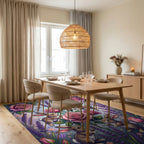 Whimsical Bunnies with Pink Roses Rug Dining Room View