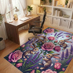 Whimsical Bunnies with Pink Roses Rug Office View