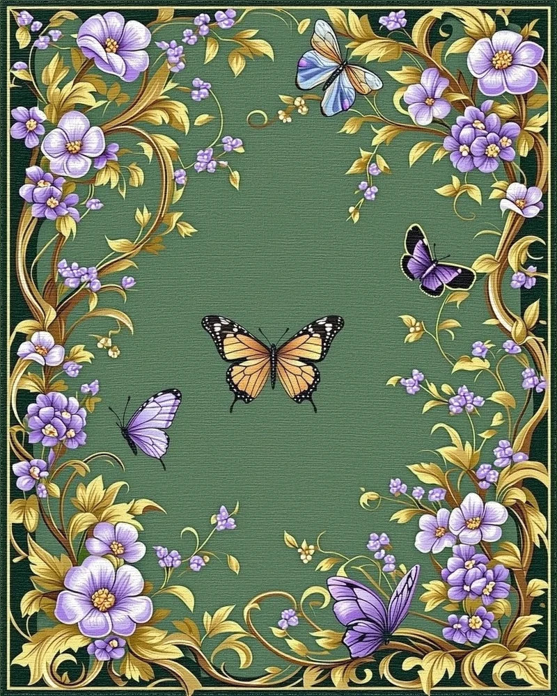 Whimsical Butterflies Floral Swirls Rug - Cutout View
