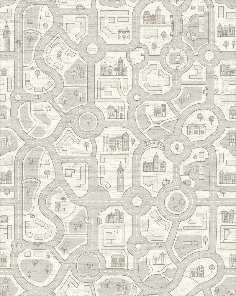 Whimsical City Map Illustration Rug - Cutout View