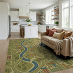 Whimsical Cityscape Map Buildings Rug Living Room View