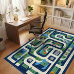 Whimsical Cityscape Roads Buildings Rug - Office View