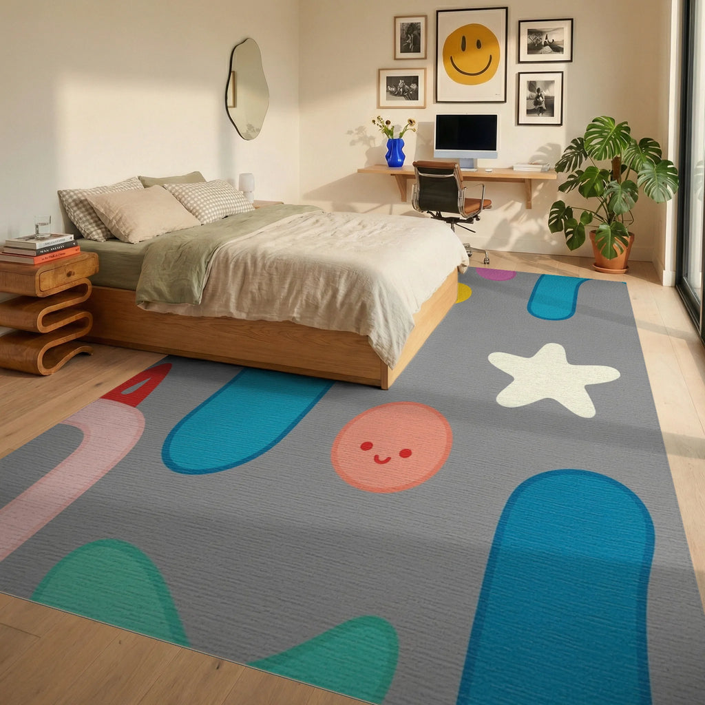 Whimsical Color Pop Character Cloud Star Rug - Bedroom View