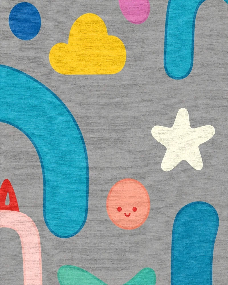 Whimsical Color Pop Character Cloud Star Rug - Cutout View