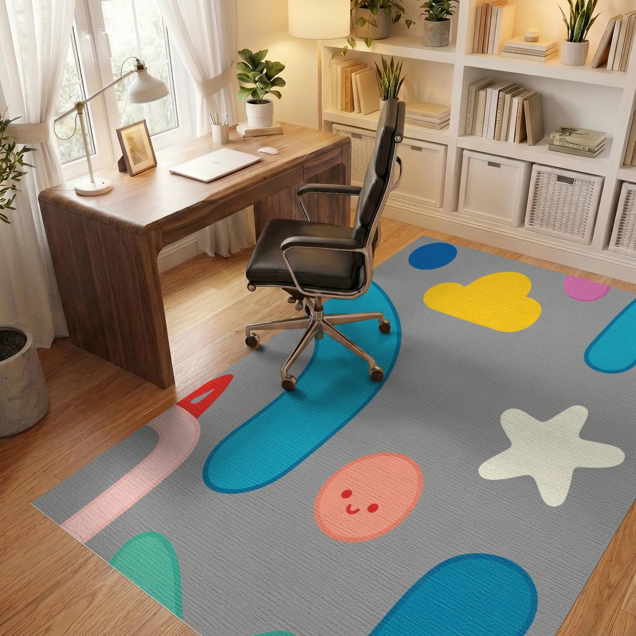 Whimsical Color Pop Character Cloud Star Rug - Office View