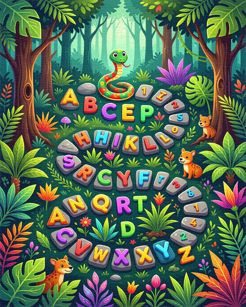 Whimsical Colorful Jungle Animal Alphabet Rug - Cutout View
