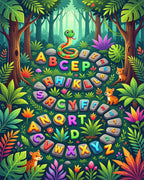 Whimsical Colorful Jungle Animal Alphabet Rug - Cutout View