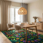 Whimsical Colorful Jungle Animal Alphabet Rug Dining Room View