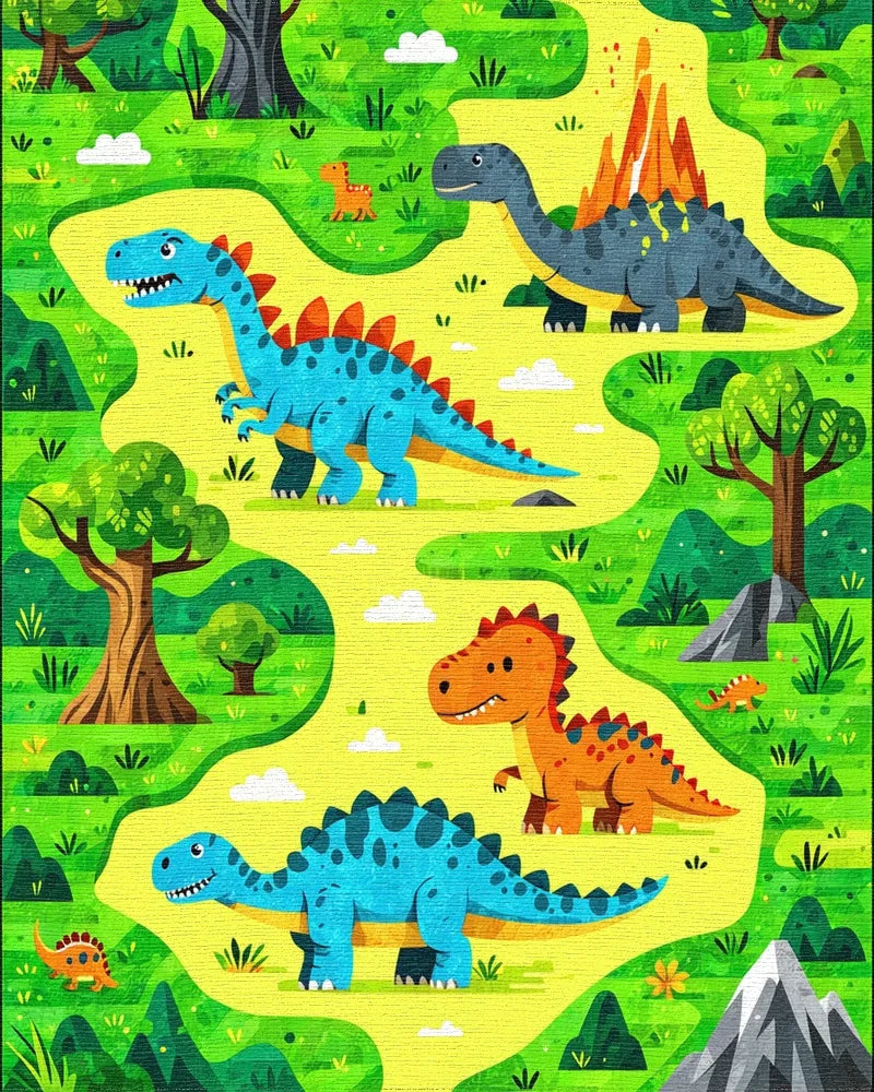 Whimsical Dinosaur Jungle Volcano Rug - Cutout View