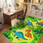 Whimsical Dinosaur Jungle Volcano Rug - Office View