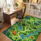 Whimsical Dinosaur Mountain Forest Rug - Office View
