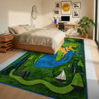 Whimsical Earth Forest Green Scenic Rug - Bedroom View
