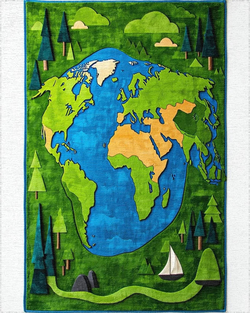Whimsical Earth Forest Green Scenic Rug - Cutout View