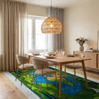 Whimsical Earth Forest Green Scenic Rug - Dining Room View