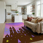 Whimsical Fairy Tale Castle Starry Sky Rug Living Room View