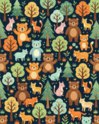 Whimsical Forest Animals Woodland Meadow Illustration Rug - Cutout View