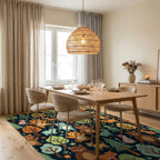 Whimsical Forest Animals Woodland Meadow Illustration Rug Dining Room View