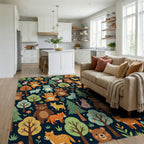 Whimsical Forest Animals Woodland Meadow Illustration Rug Living Room View