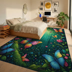 Whimsical Forest Butterfly Garden Design Rug - Bedroom View