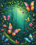 Whimsical Forest Butterfly Garden Design Rug - Cutout View