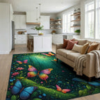 Whimsical Forest Butterfly Garden Design Rug - Living Room View