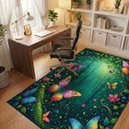 Whimsical Forest Butterfly Garden Design Rug - Office View