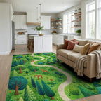 Whimsical Forest Path Woodland Creatures Rug - Living Room View