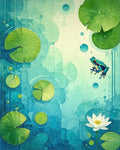 Whimsical Frog Pond Watercolor Design Rug - Cutout View