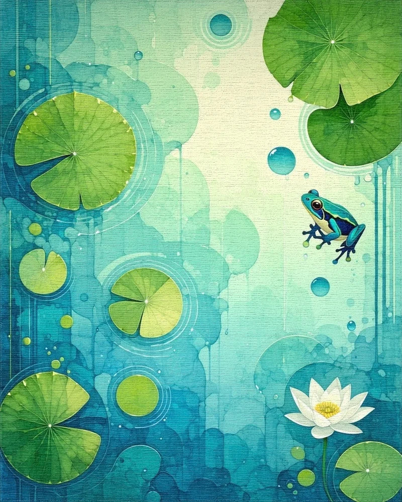 Whimsical Frog Pond Watercolor Design Rug - Cutout View