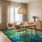 Whimsical Frog Pond Watercolor Design Rug - Dining Room View