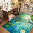 Whimsical Frog Pond Watercolor Design Rug - Office View