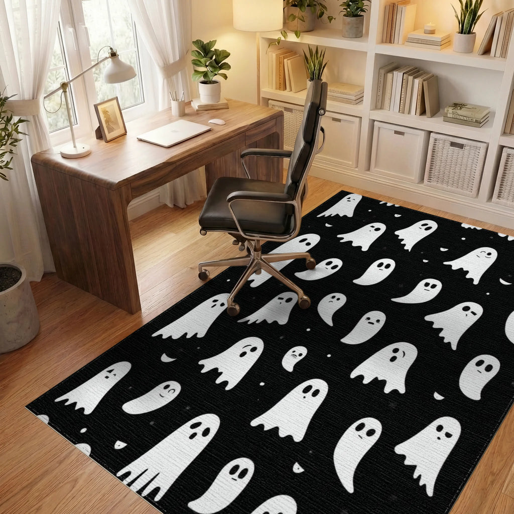 Whimsical Ghost Halloween Pattern Rug - Office View