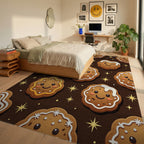 Whimsical Gingerbread Cookie Festive Brown Background Rug Bedroom View